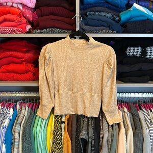 Band of the Free tan 3/4 puff sleeve mock neck top size XS NWT